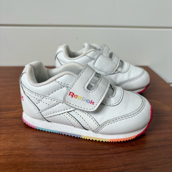 Reebok Royal CL Jog 2 KC Girls Toddler Sneaker Shoes 5c White Rainbow Velcro - Picture 4 of 8
